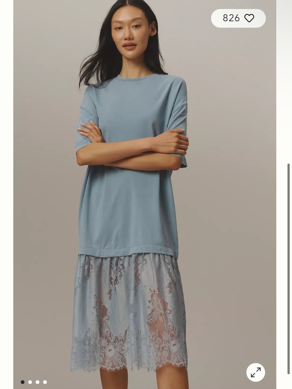 NWT Anthropologie Daily Practice Oversized Twofer Tee Dress Size XL Blue Lace